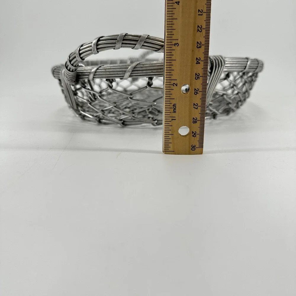 Vintage Style Oval Metal Wire Mesh Basket with Handles Silver Industrial Decor